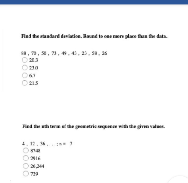 solve mcqess Find the standard deviation. Round