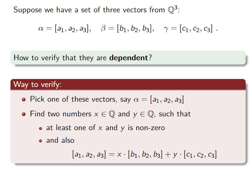 Verify which of the following sets of vectors in