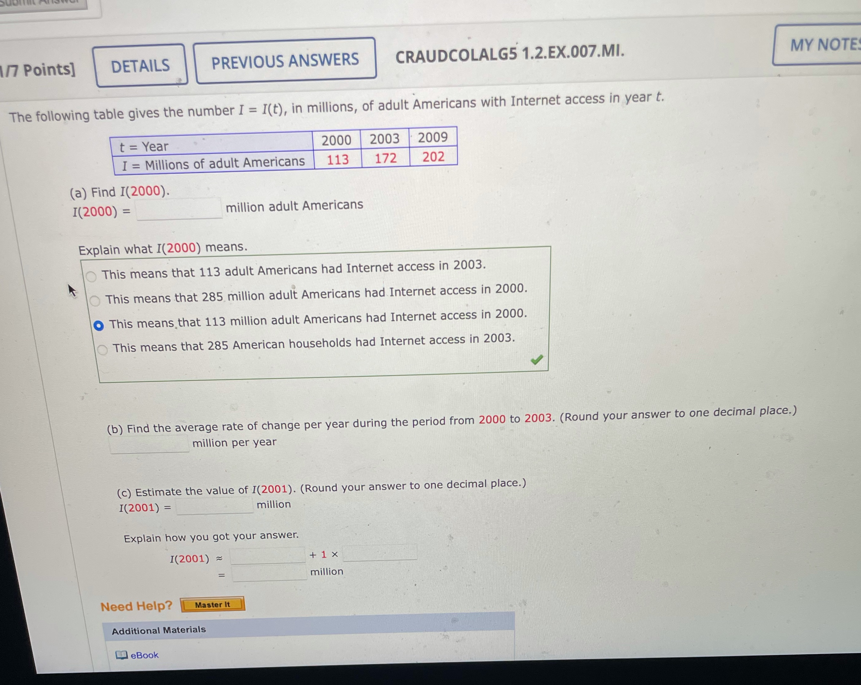 1/7 Points] DETAILS PREVIOUS ANSWERS CRAUDCOLALG5