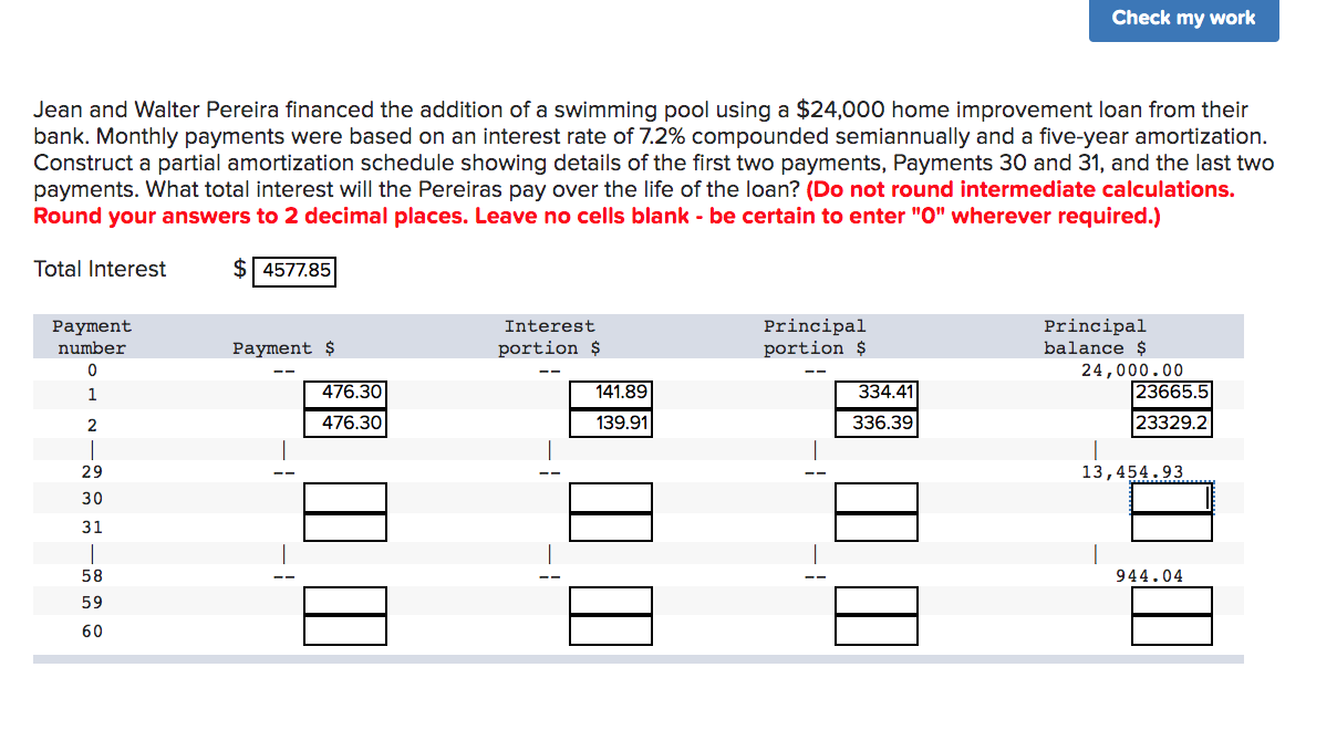 Check my work Jean and Walter Pereira financed