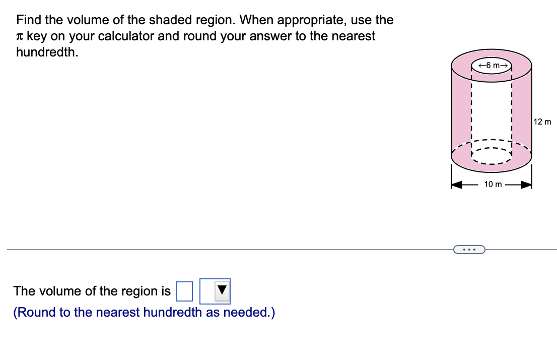 Find the volume of the shaded region. When