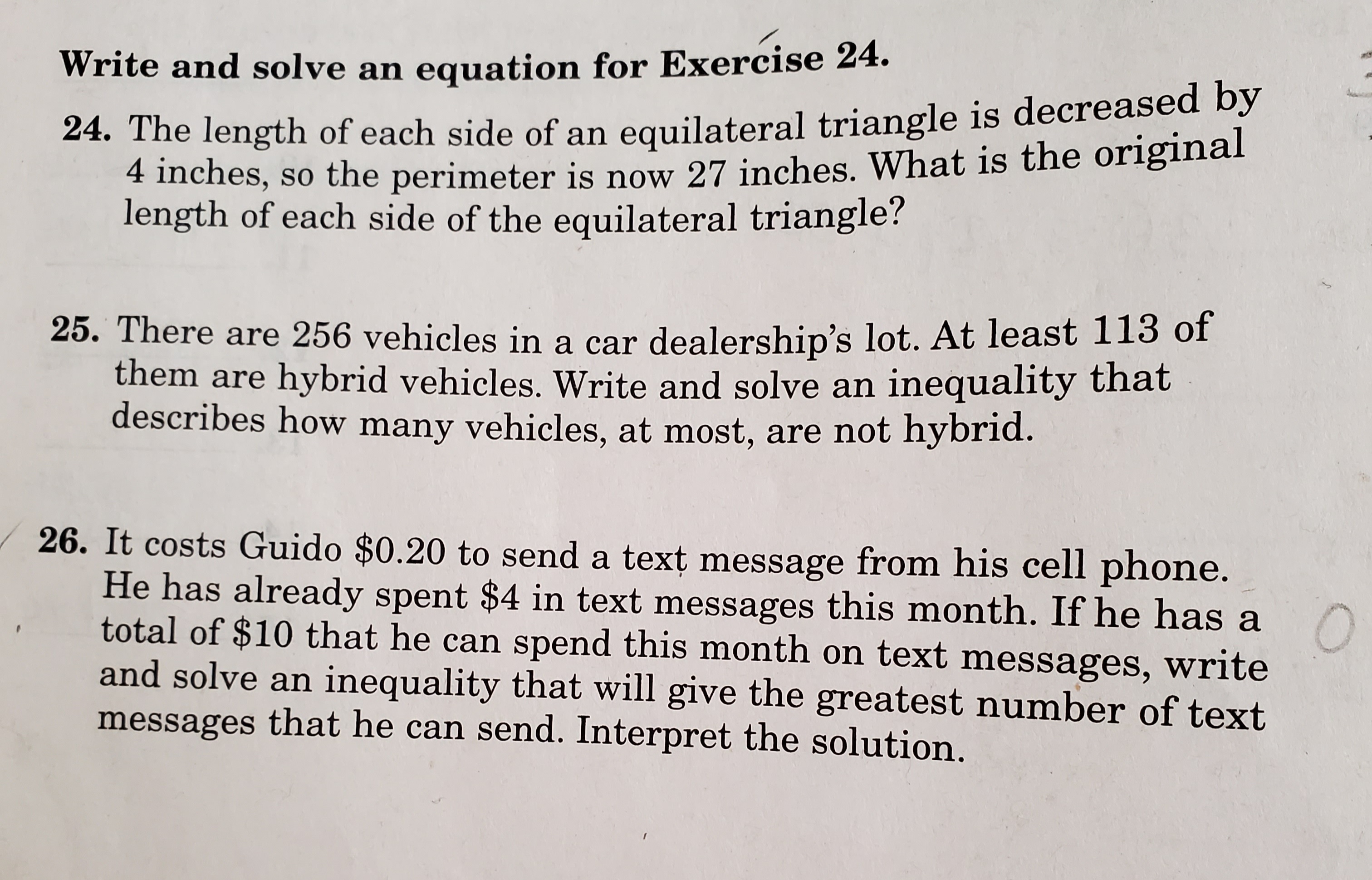 Write and solve an equation for Exercise 24. 24.