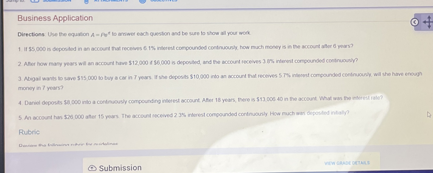 Business Application Directions: Use the equation