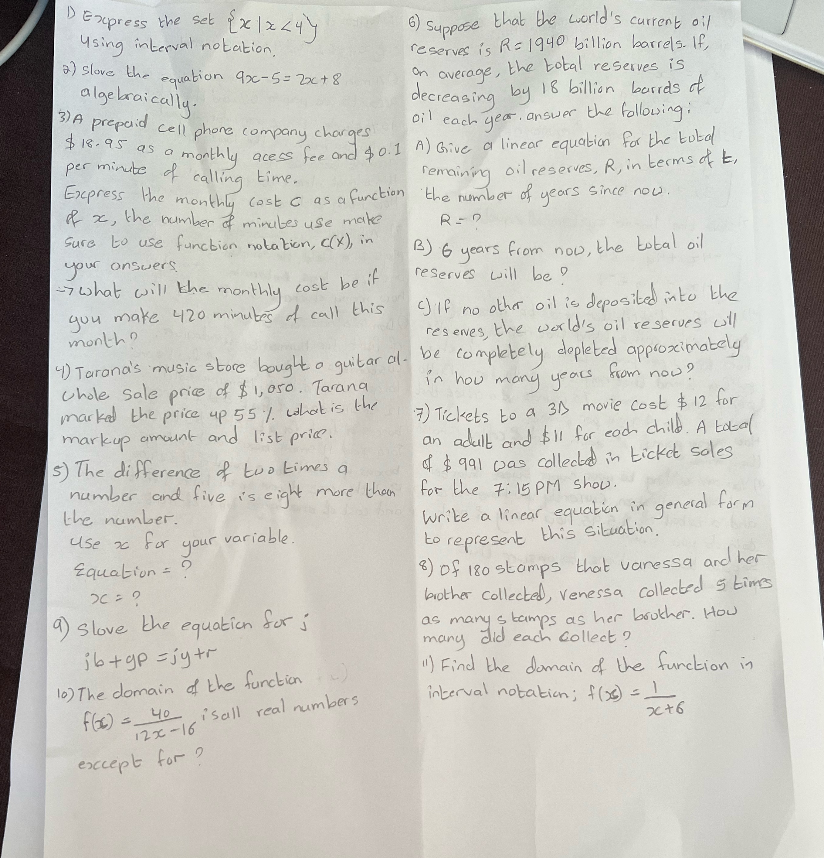 D Express the set ( x / x < 4 ) using interval