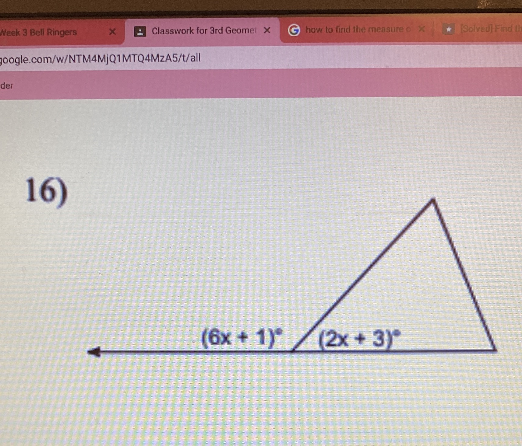 Week 3 Bell Ringers X Classwork for 3rd Geomet X
