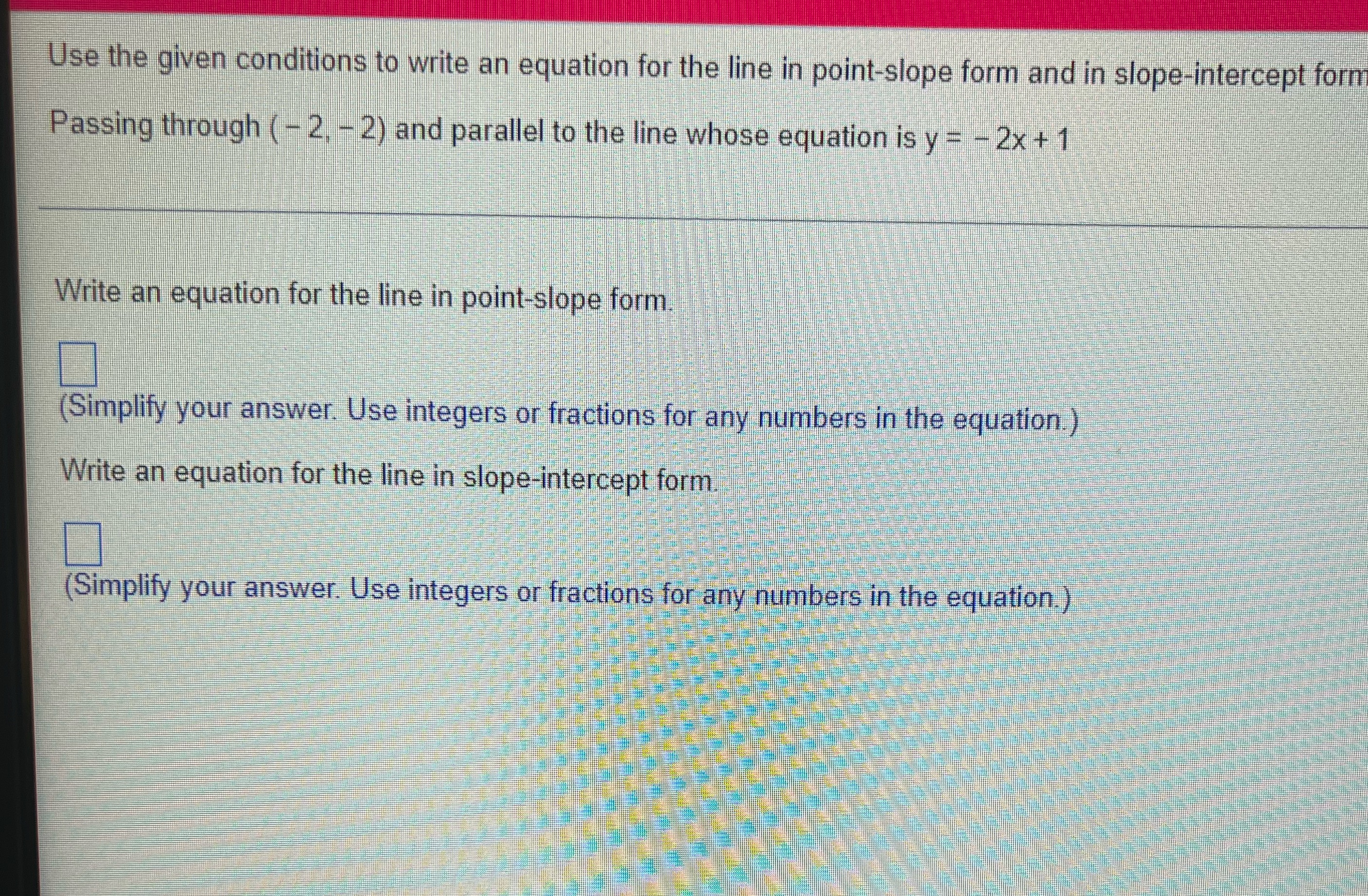 Use the given conditions to write an equation for