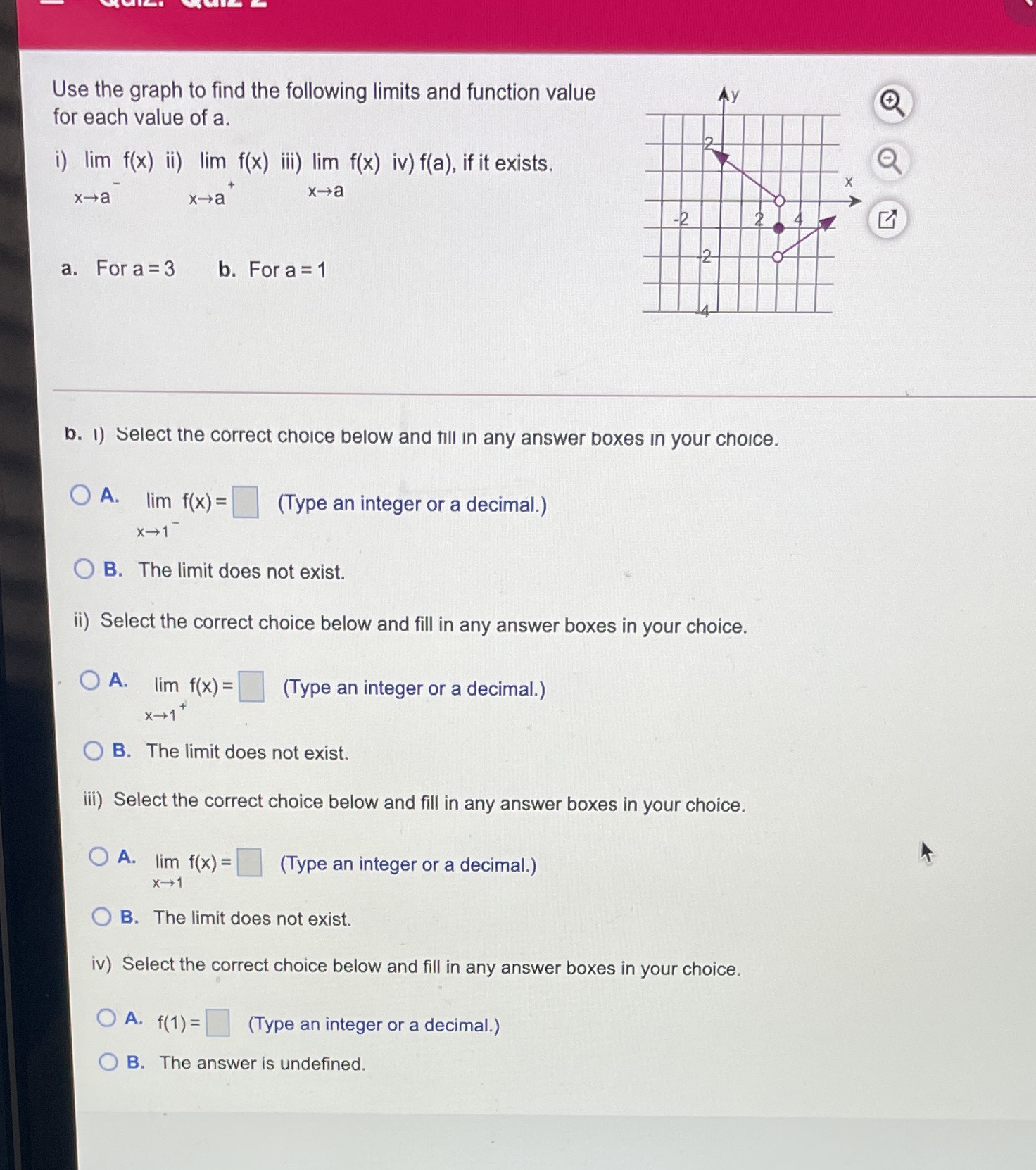 Use the graph to find the following limits and