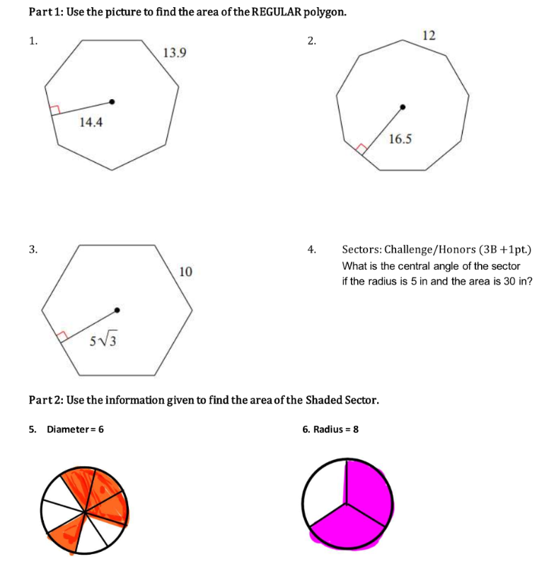 Part 1: Use the picture to find the area of the