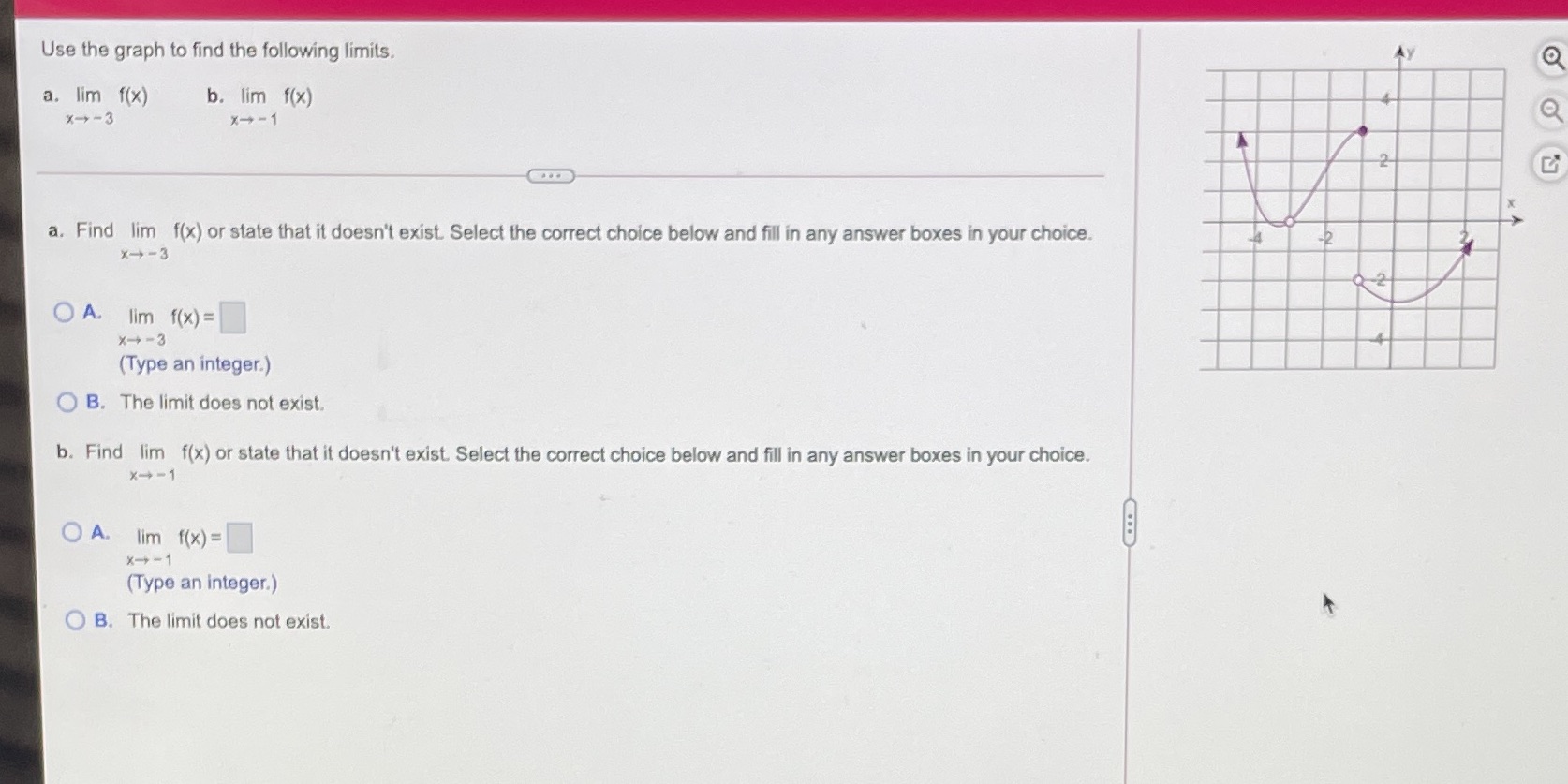 Use the graph to find the following limits. a.