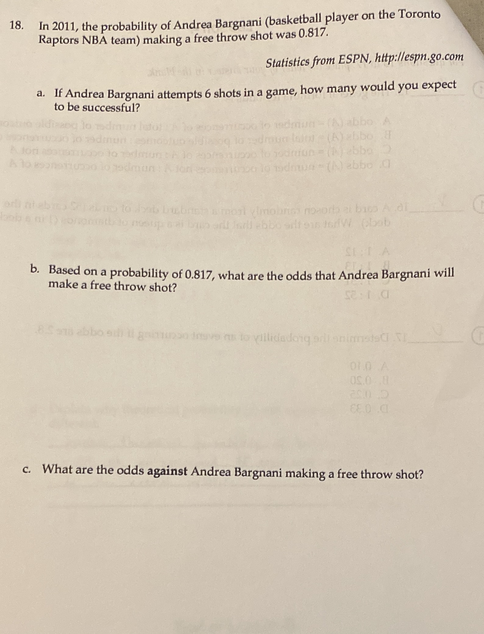 18. In 2011, the probability of Andrea Bargnani