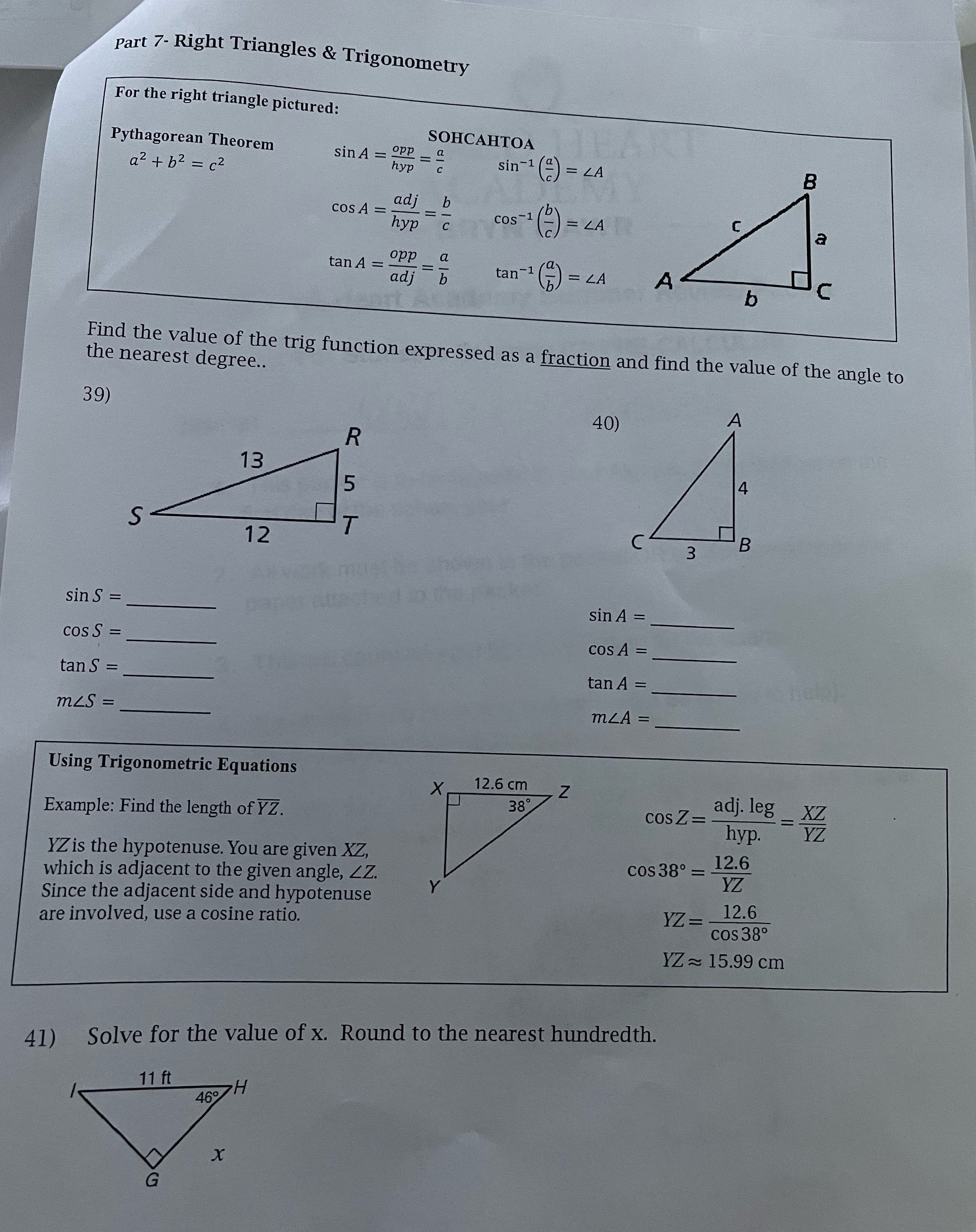Right Triangles and Trigonometry part 7- Right