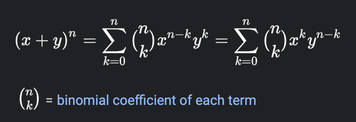 \fn n (ac + y ) " k=0 k=0 = binomial coefficient