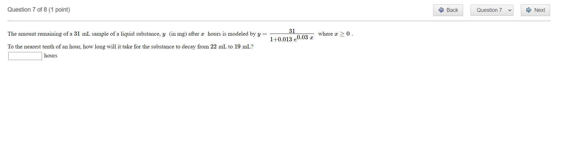 Question 7 of 8 (1 point) 31 The amount remaining