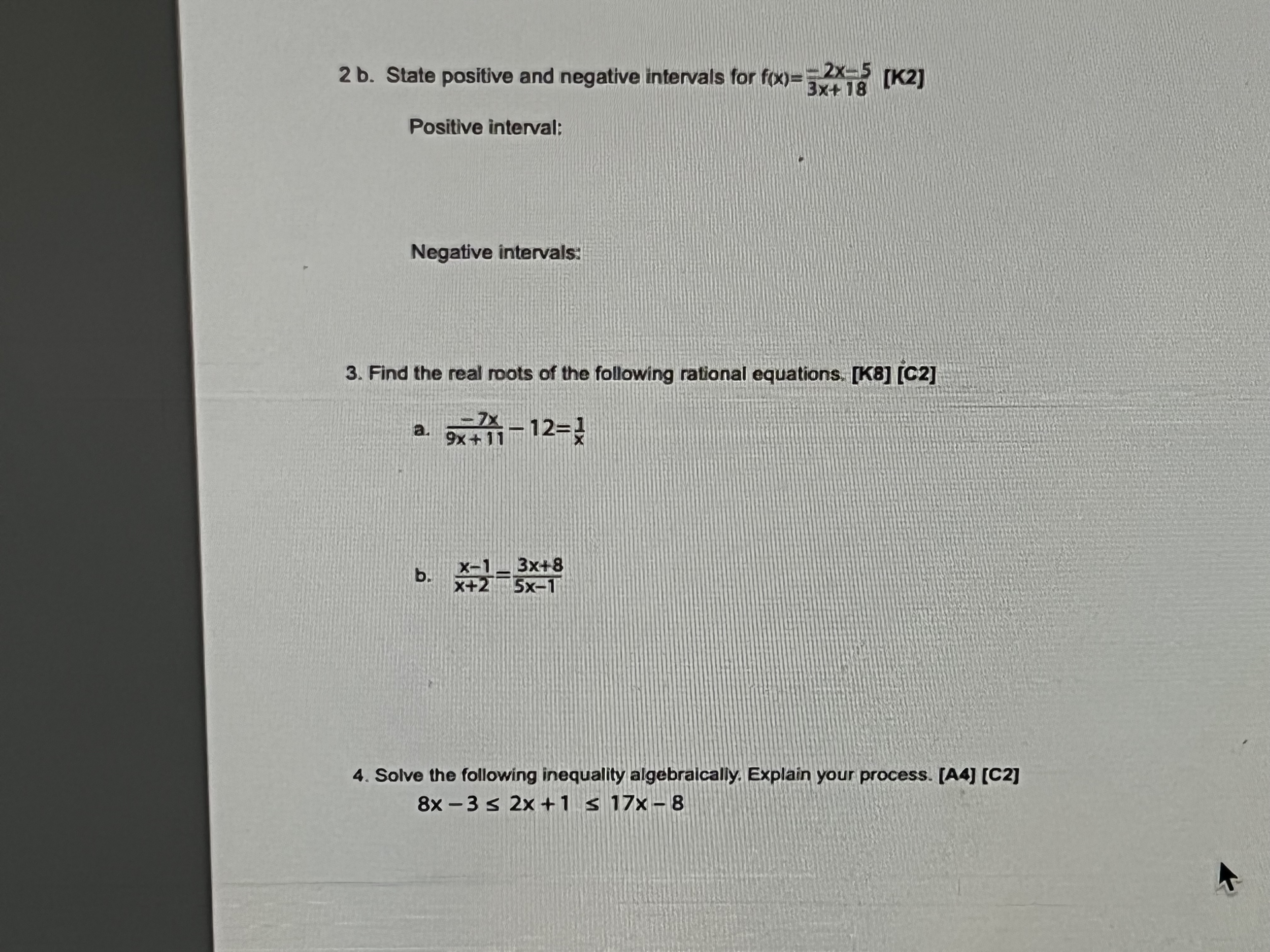 Unit 1 Assessment, Part 2 1. Use the