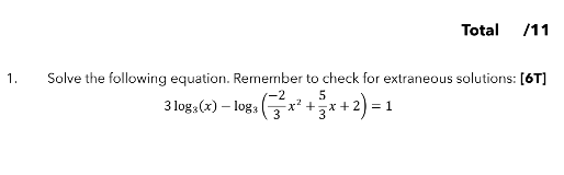 Total /11 1 . Solve the following equation.