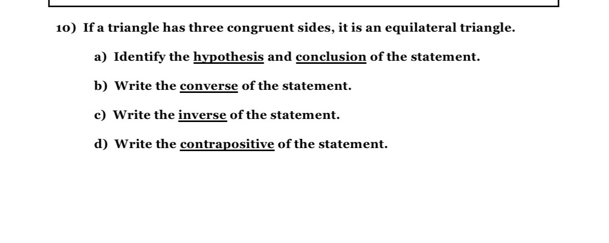 II 10) If a triangle has three congruent sides,