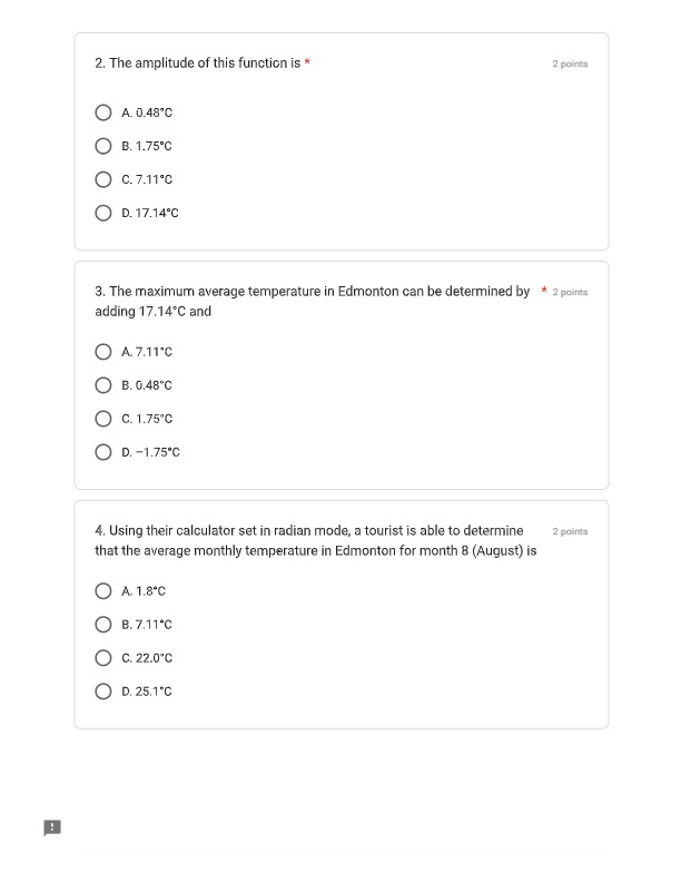 1. The value of d in the sinusoidal function is *