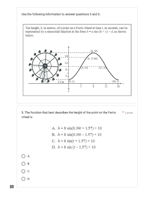 1. The value of d in the sinusoidal function is *