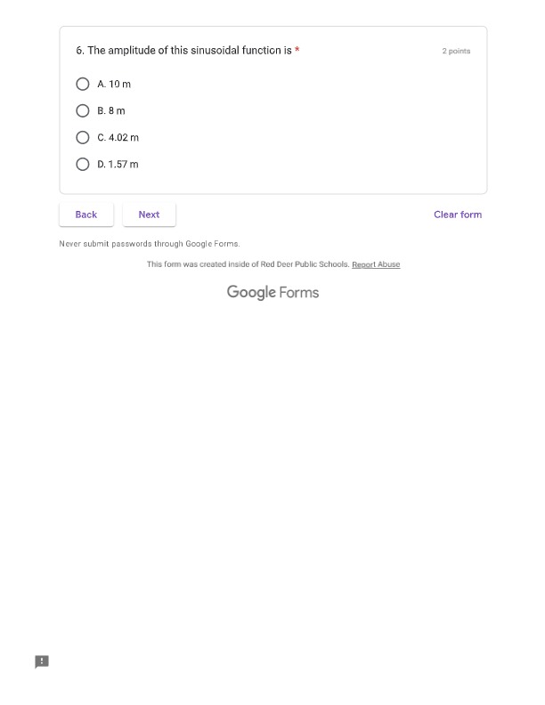 1. The value of d in the sinusoidal function is *