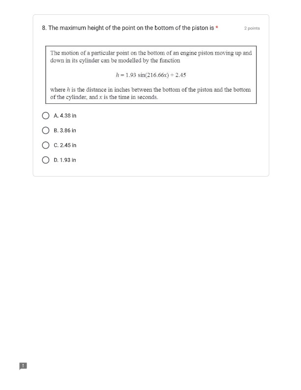 1. The value of d in the sinusoidal function is *