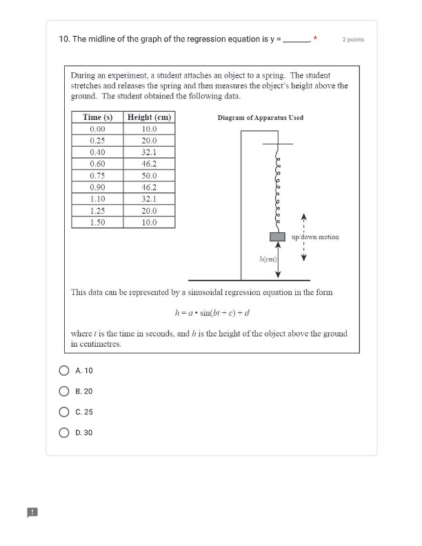 1. The value of d in the sinusoidal function is *