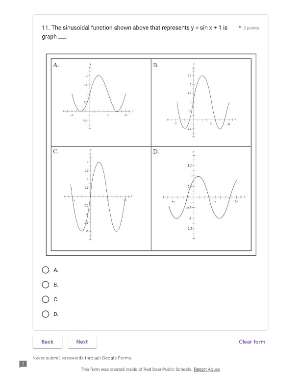 1. The value of d in the sinusoidal function is *