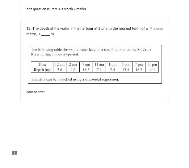 1. The value of d in the sinusoidal function is *