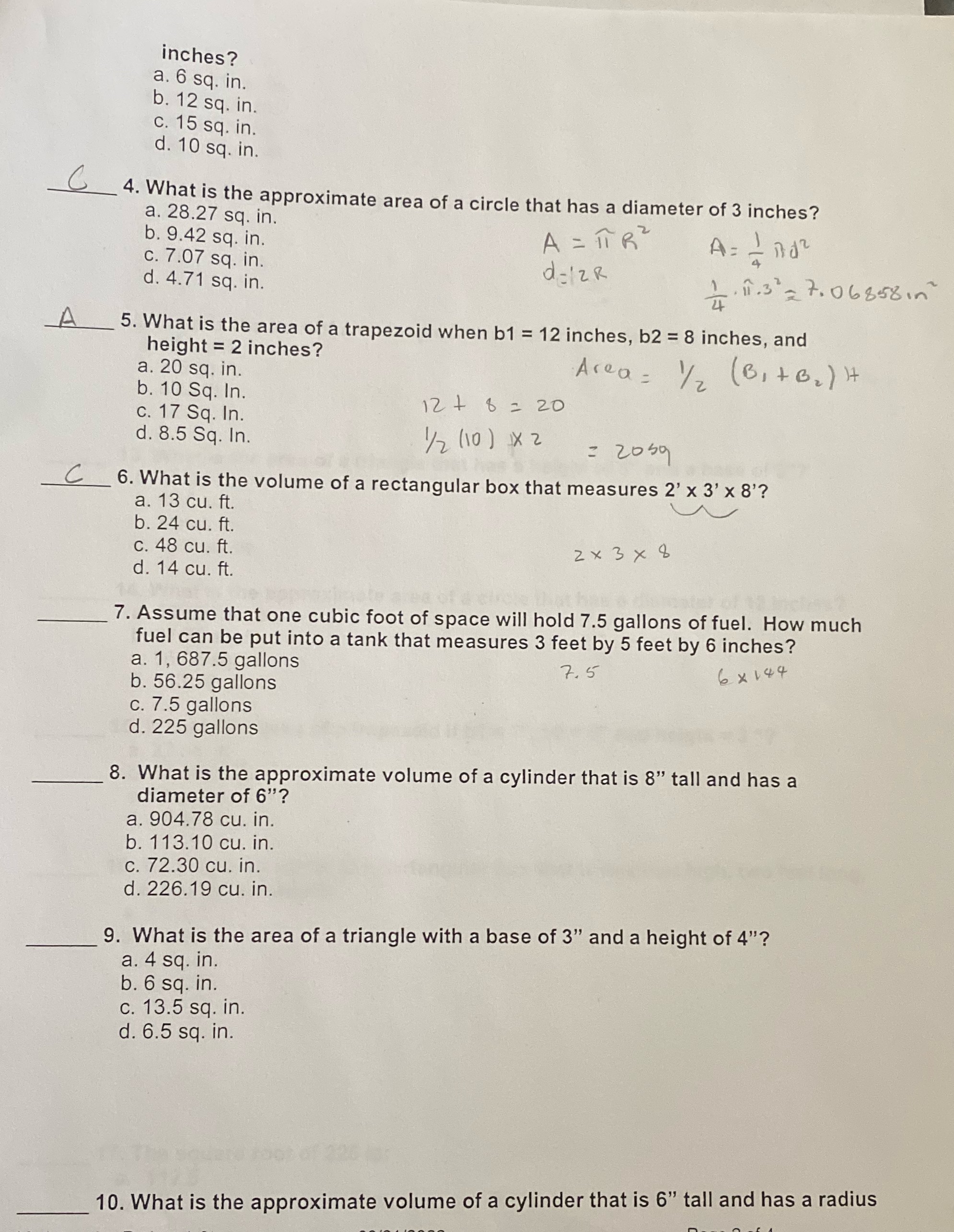 L 5. What is the area of a trapezoid when b1 = 12