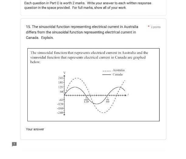 1. The value of d in the sinusoidal function is *