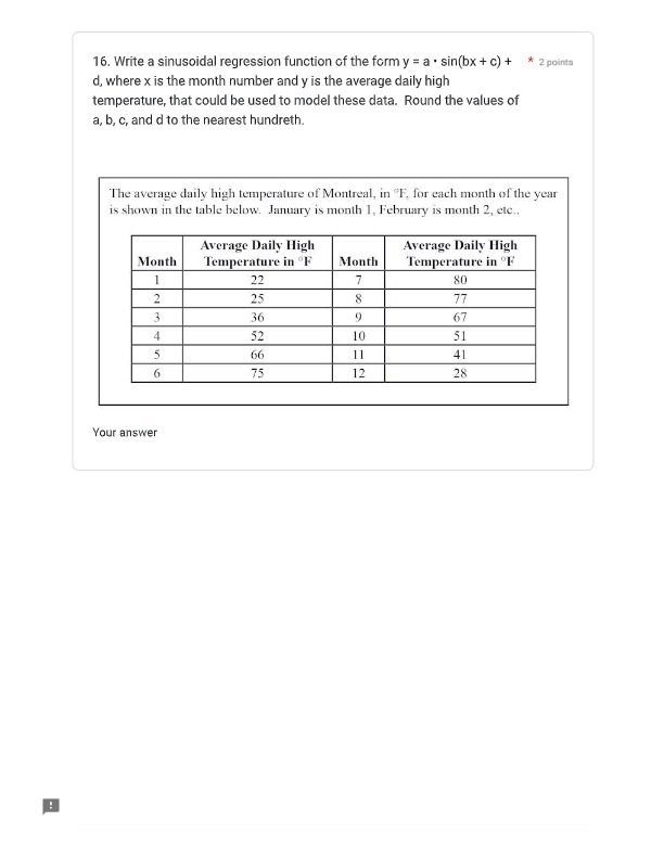 1. The value of d in the sinusoidal function is *