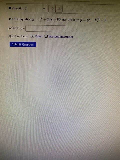 Question 7 Put the equation y = = + 20s | 96 into