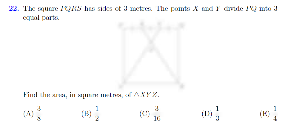 22. The square PQ RS has sides of 3 metres. The
