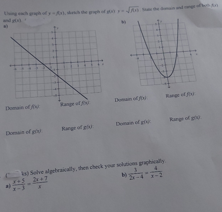 and &(x). Using each graph of y = f(x). sketch