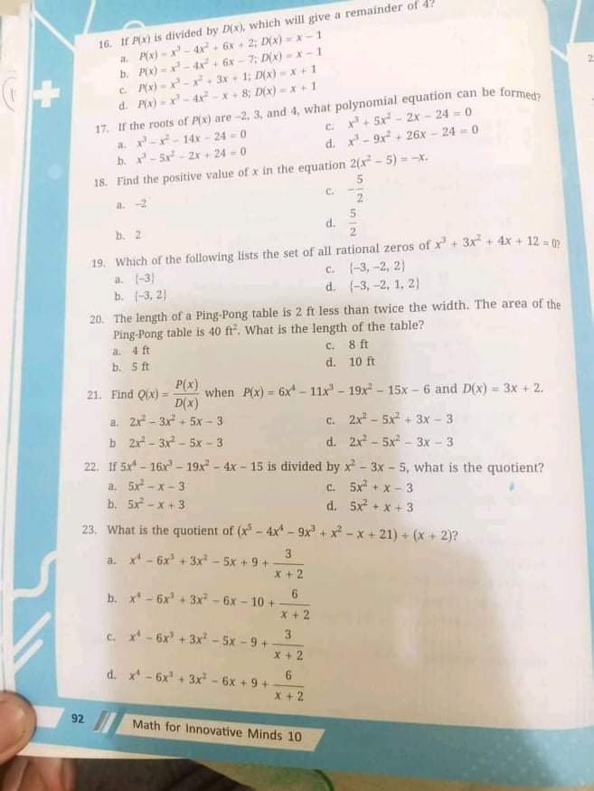 16. If Plan) is divided by D(x), which will give
