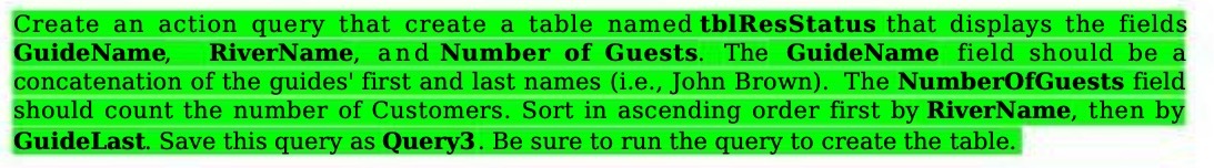 Create an action query that create a table named