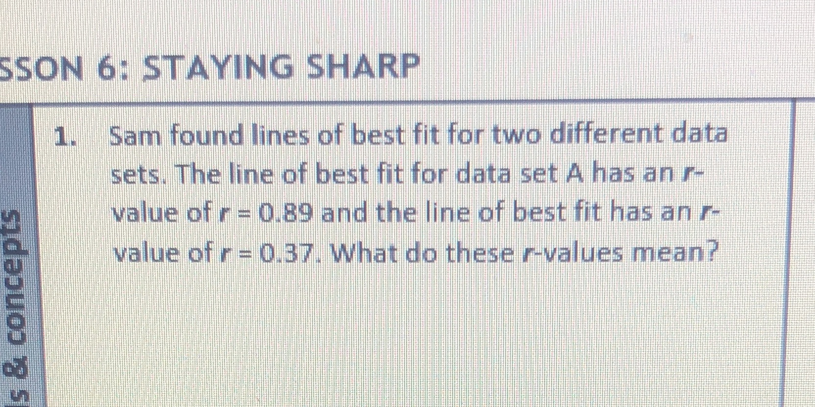 SSON 6: STAYING SHARP 1. Sam found lines of best