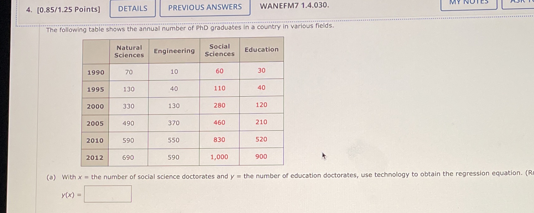 4. [0.85/1.25 Points] DETAILS PREVIOUS ANSWERS