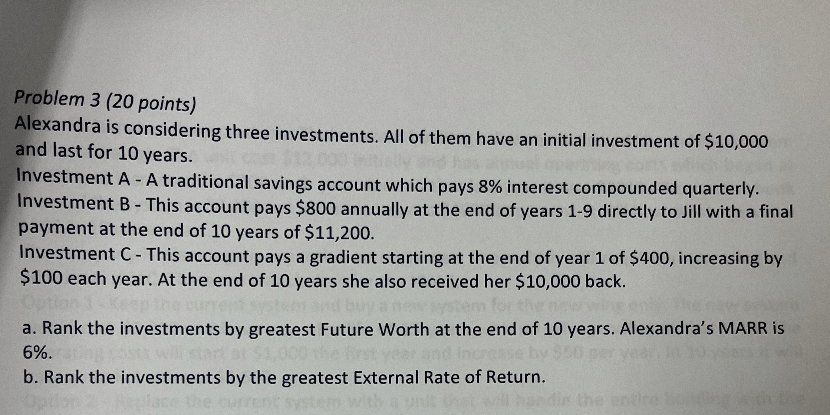 Problem 3 (20 points) Alexandra is considering