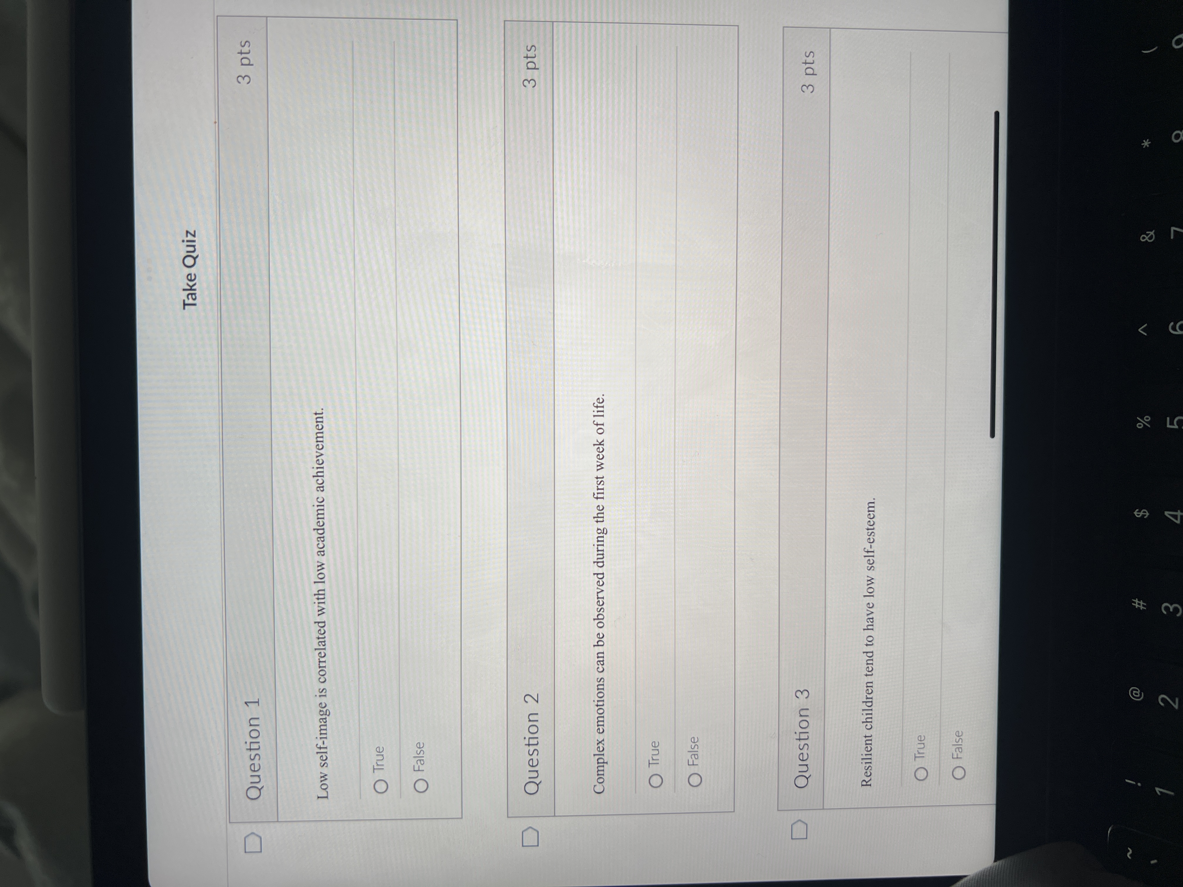 Take Quiz D Question 1 3 pts Low self-image is