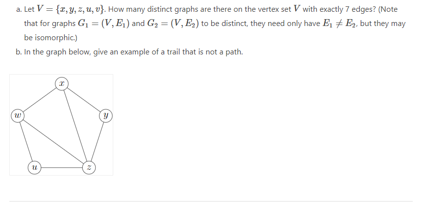 a. Let V = {x, y, 2, u, v}. How many distinct