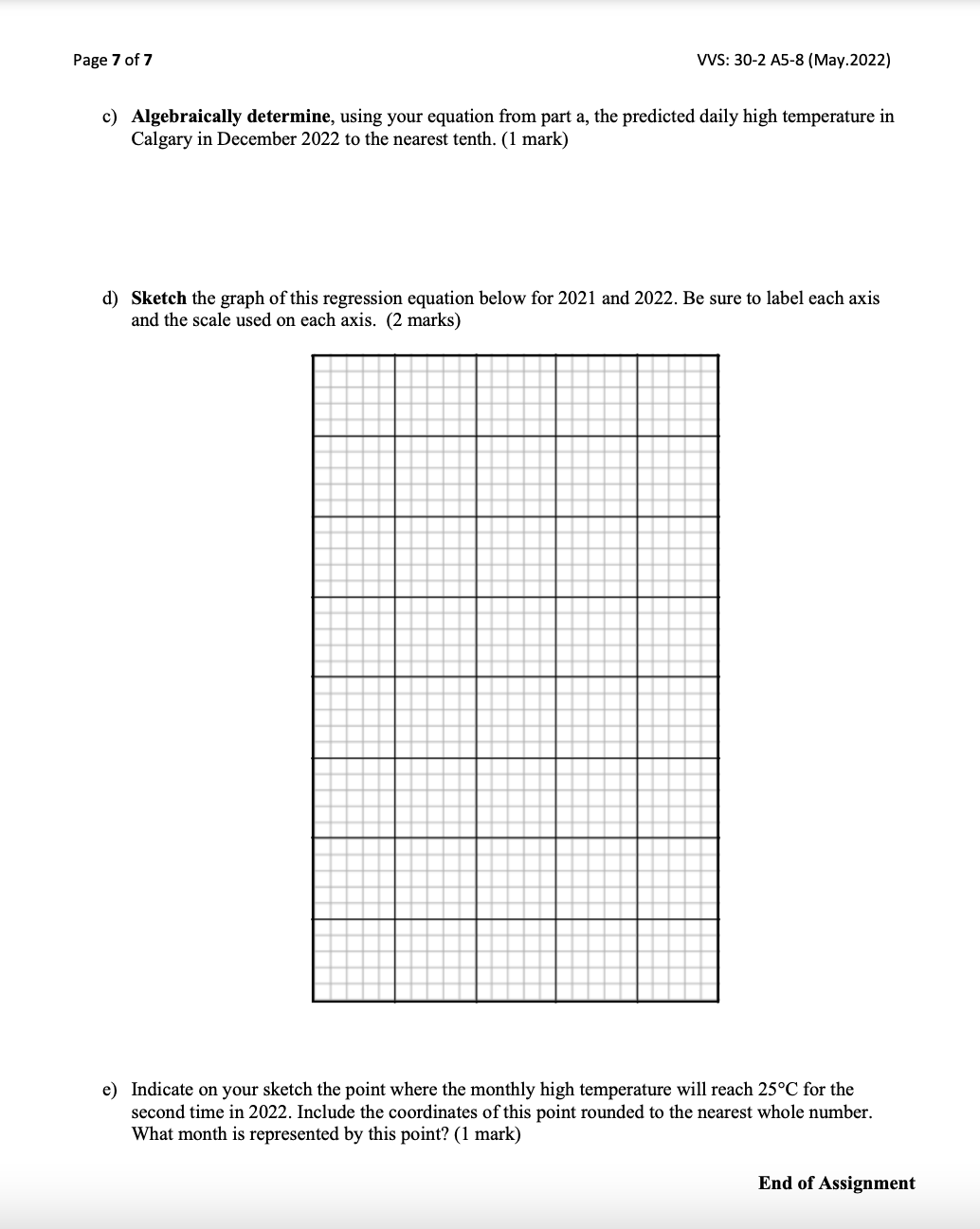 Math 30-2: Units 5 - 8 Regression Assignment