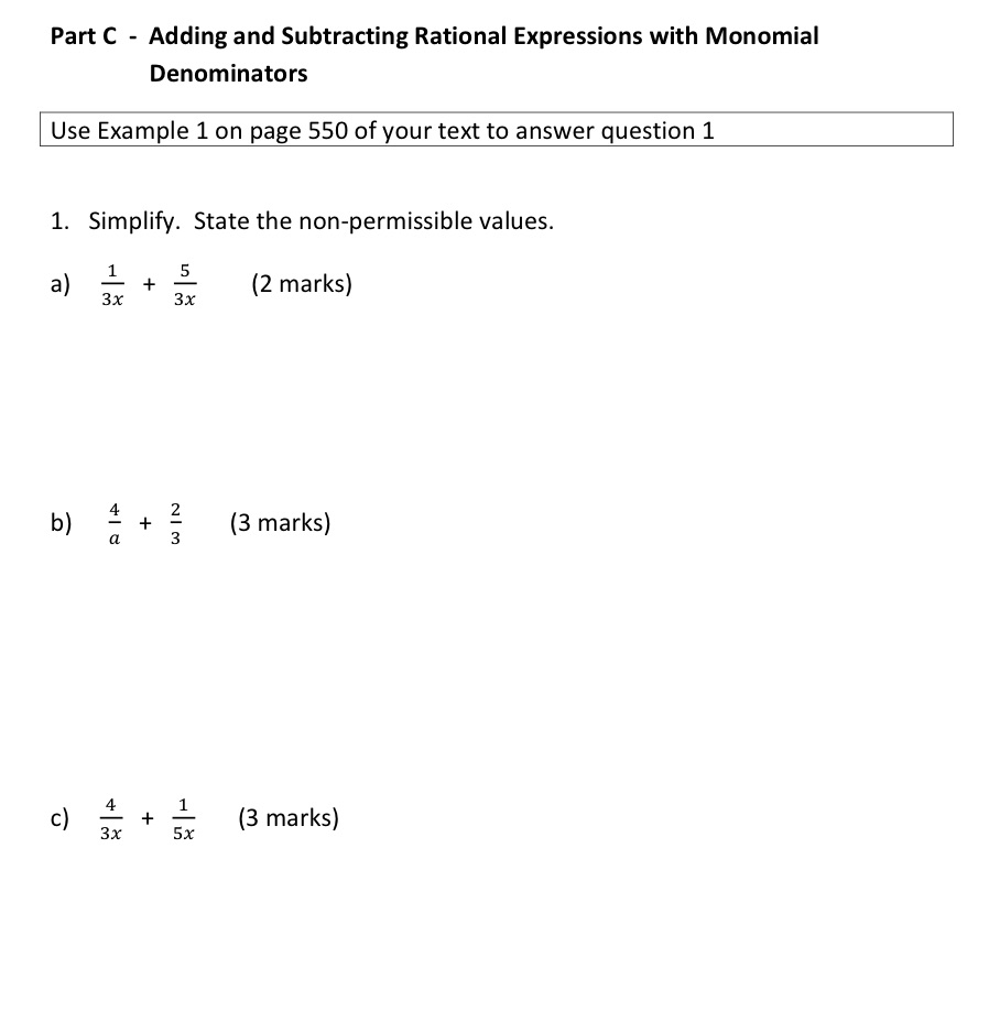 Part C - Adding and Subtracting Rational