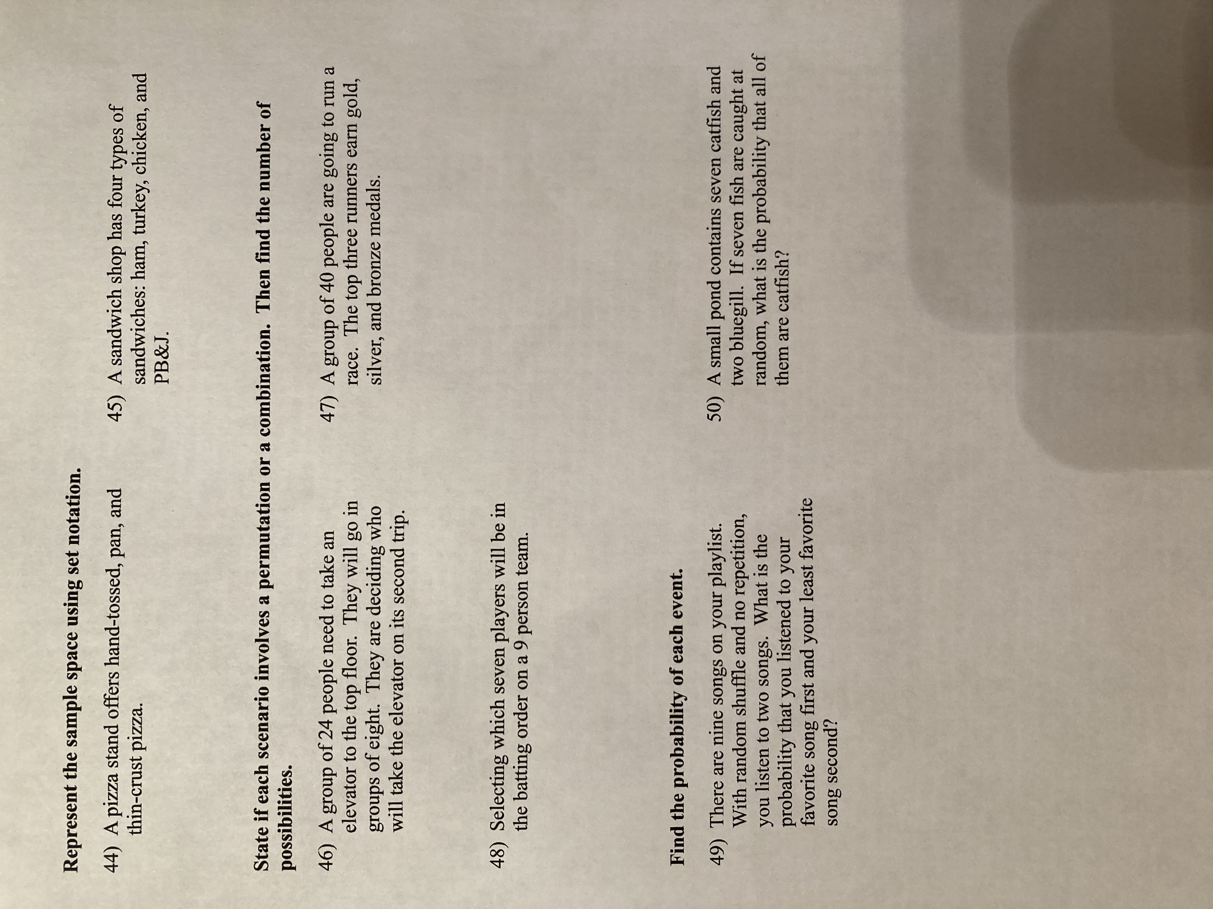 Represent the sample space using set notation.