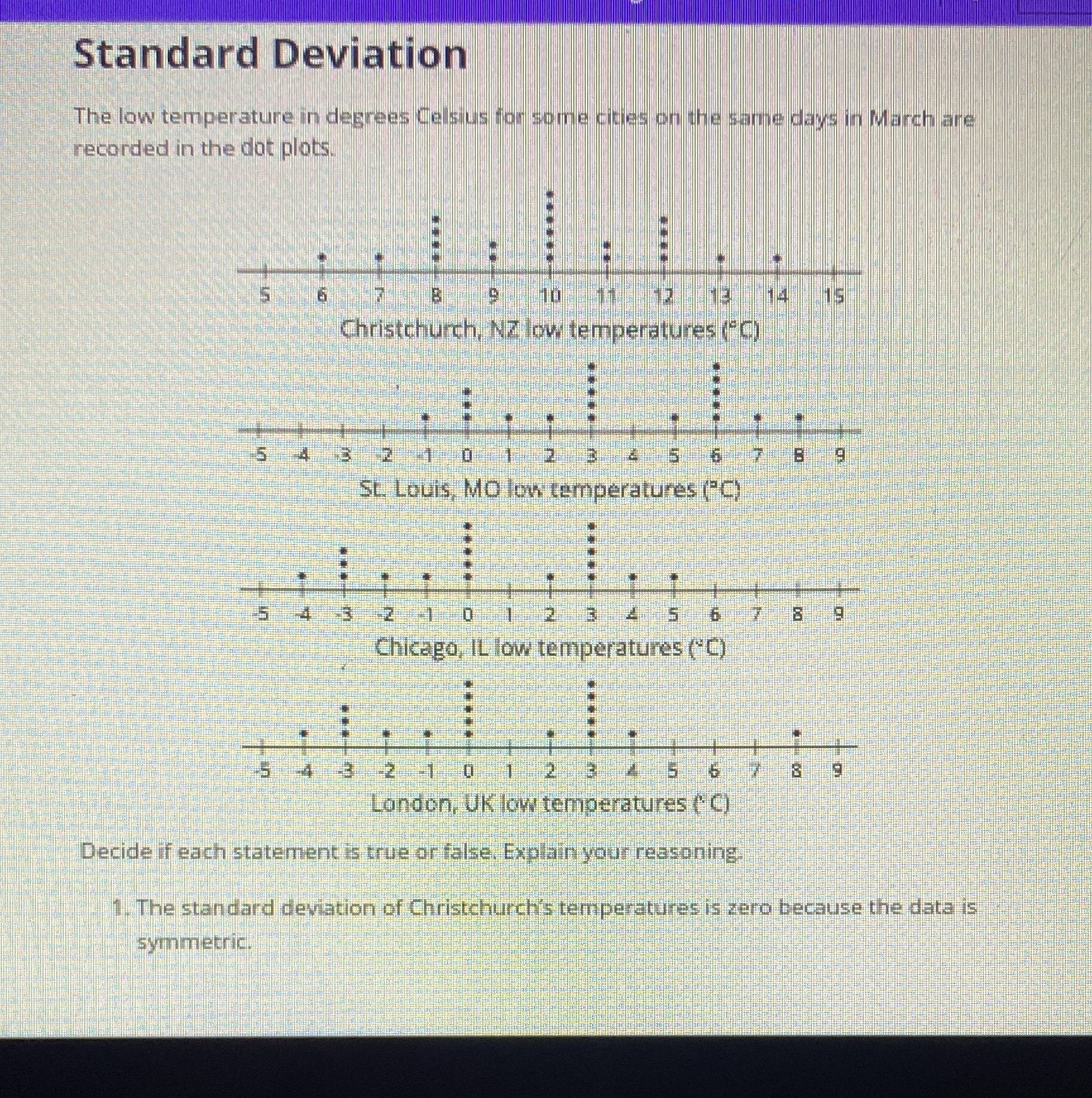 Standard Deviation The low temperature in degrees