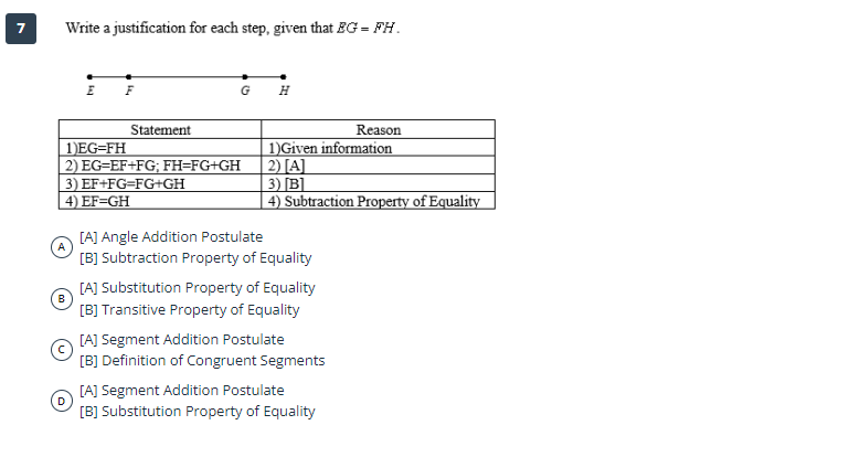 7 Write a justification for each step, given that