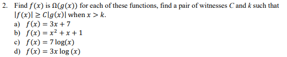 2. Find f(x) is n(g(x)) for each of these