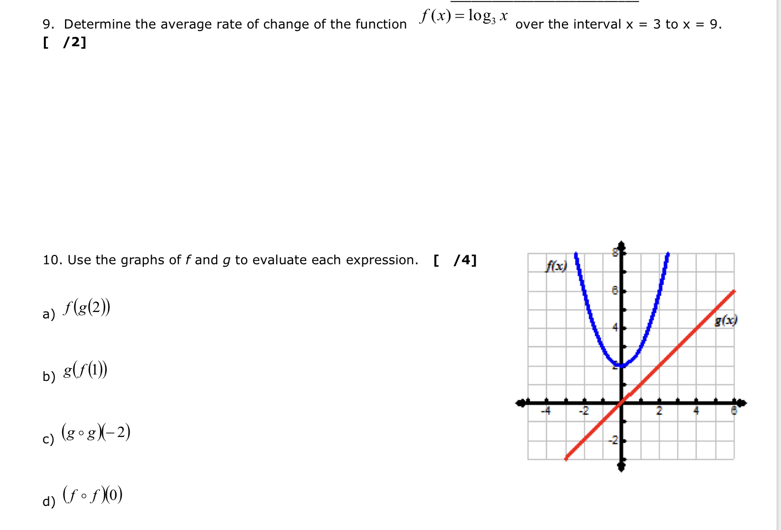 [ /2] 9. Determine the average rate of change of