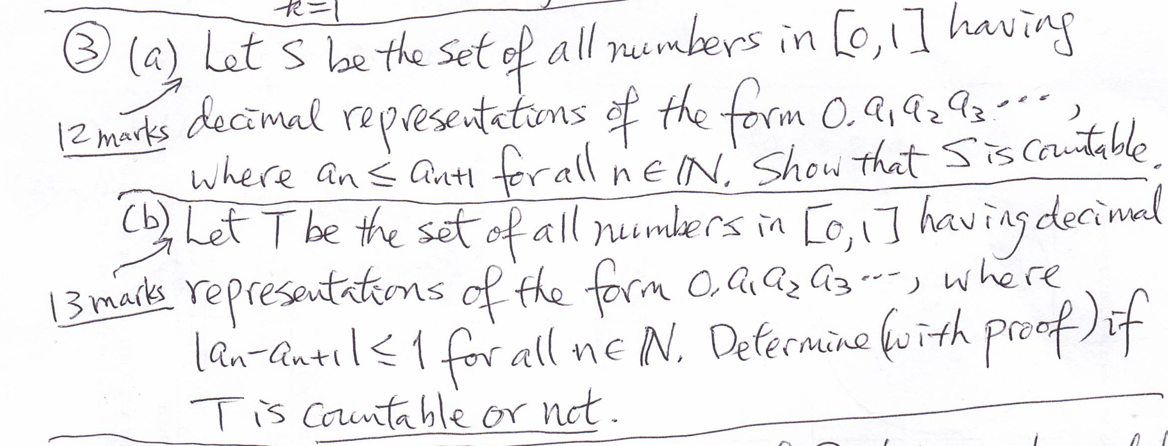 (3) ( a) Let s be the set of all numbers in Lo, 1
