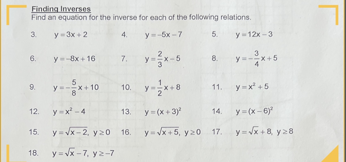 Finding Inverses Find an equation for the inverse
