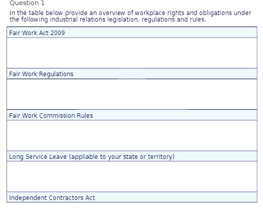 Question 1 In the table below provide an overview